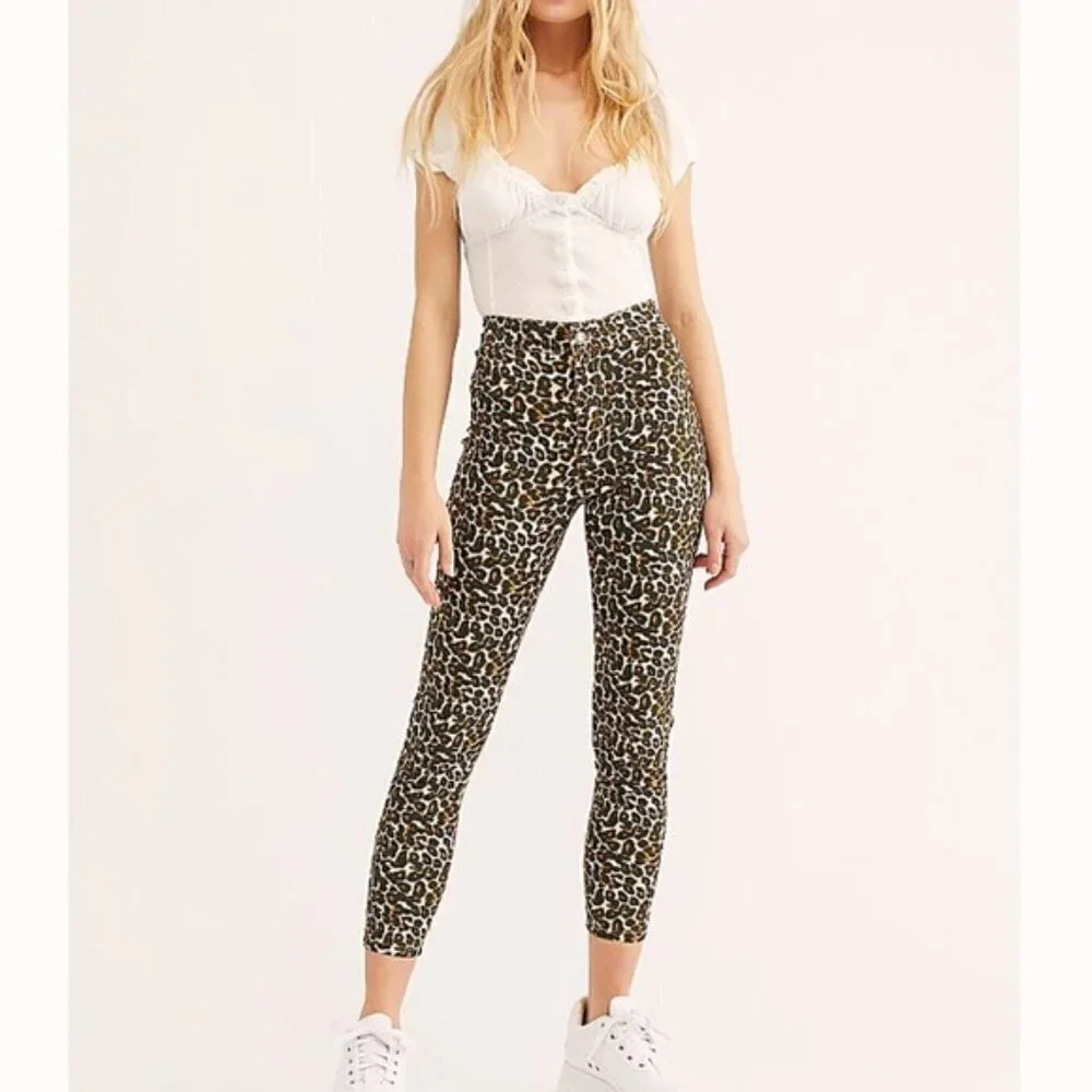 Free People Belle High Rise Leopard Skinny Pants Size 31